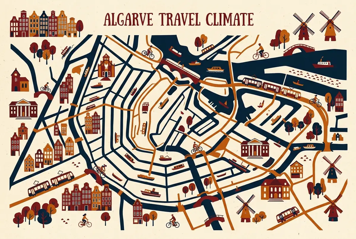 illustrated map of amsterdam highlights for Clima in Algarve: Quando Andare tra Sole, Vento e Mareggiate, clima algarve quando andare
