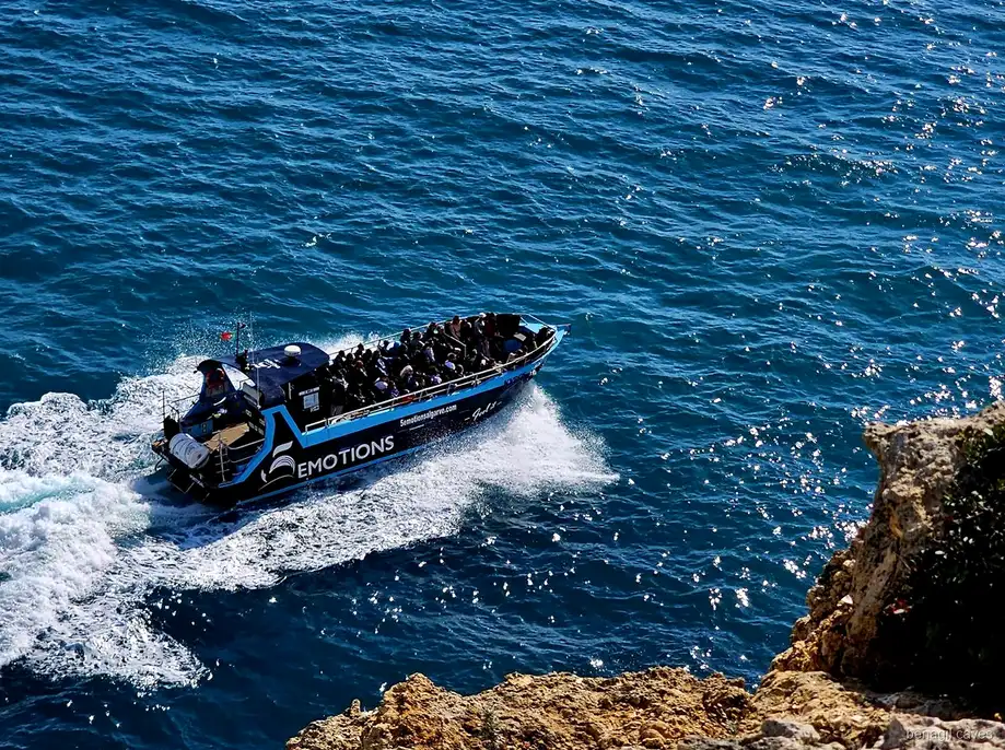 Algar de Benagil viewed from the dolphin watching cruise out of Portimao