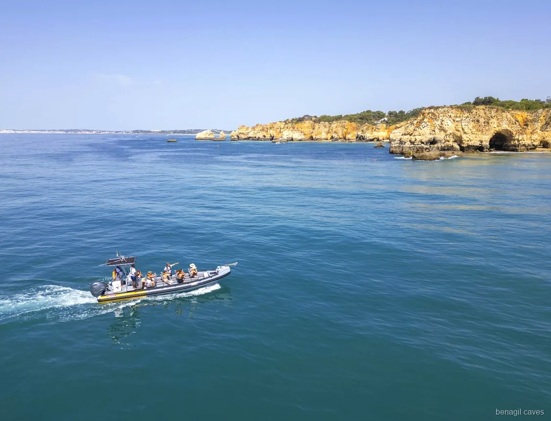 Algarve sea cliffs viewed during the Benagil Caves speedboat tour